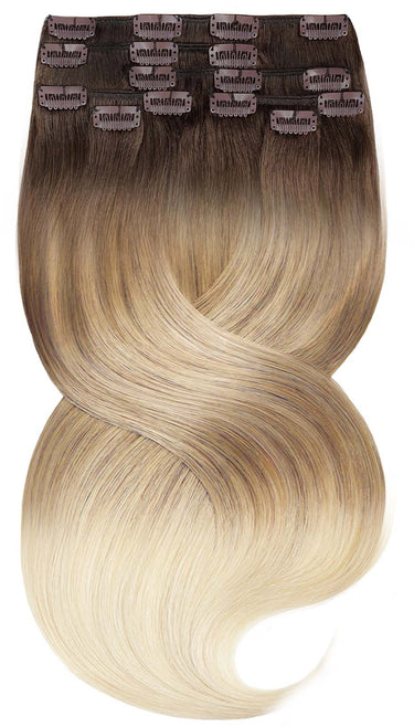 Sombré balayage clip-ins in Natural Golden Brown & Light Blonde, 50 cm, Remy human hair – Rubin Extensions®