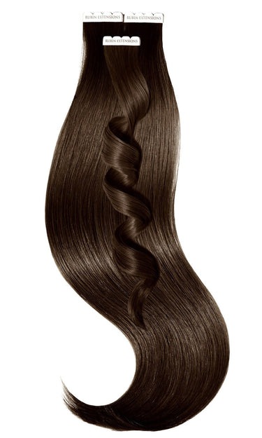 Chocolate Dark Brown Premium Line tape-in extensions, invisible application, 50 g set – Rubin Extensions®