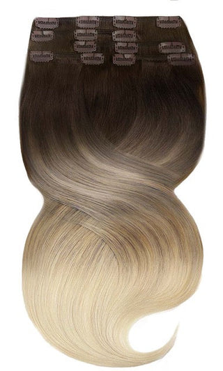 CLIP-IN EXTENSIONS LUXURY  SOMBRÉ BALAYAGE Schoko-Dunkelbraun & Honigblond.