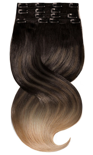 CLIP-IN EXTENSIONS LUXURY  OMBRÉ BALAYAGE Schwarz-Braun & Hellbraun-Karamell.