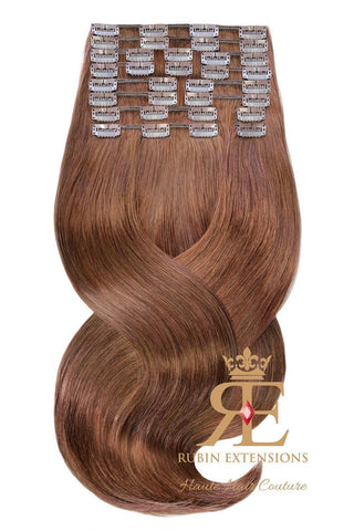Clip-In Echthaar LUXURY QUALITÄT Extensions  Mahagoni-Braun Deluxe Line.