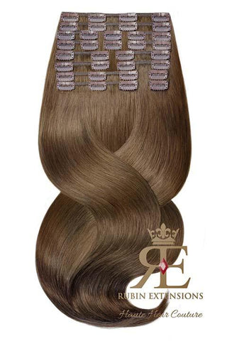 Clip-In Echthaar LUXURY QUALITÄT Extensions  Natur-Goldbraun Deluxe Line.