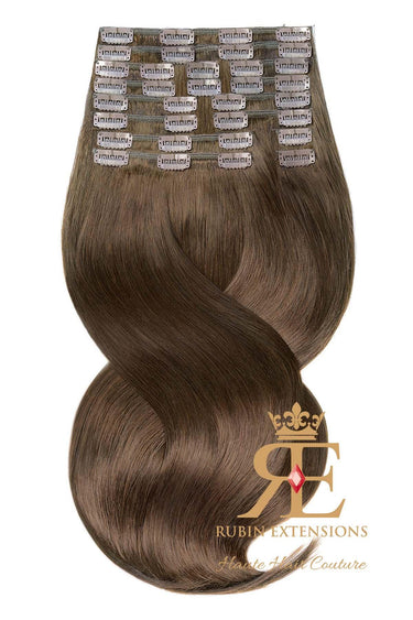 Chocolate Dark Brown clip-in extensions, Deluxe Line, 60–70 cm, 100% human hair – Rubin Extensions®