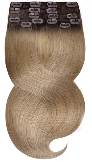 CLIP-IN EXTENSIONS LUXURY  Schort Roots Schwarz-Braun & Hellbraun-Karamell.