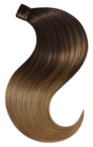 PONYTAIL LUXURY EXTENSIONS Sombre-Balayages Schwarz & Hellbraun-Karamell.