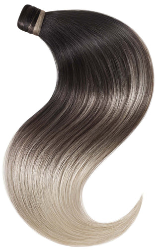 PONYTAIL LUXURY EXTENSIONS Sombre Jet Black & Metallic Silver Blonde