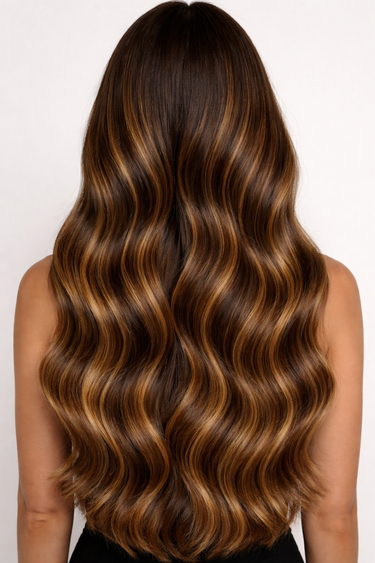 Sunlit balayage waves, clip-in extensions in Natural Golden Brown & Light Brown Caramel – Rubin Extensions®