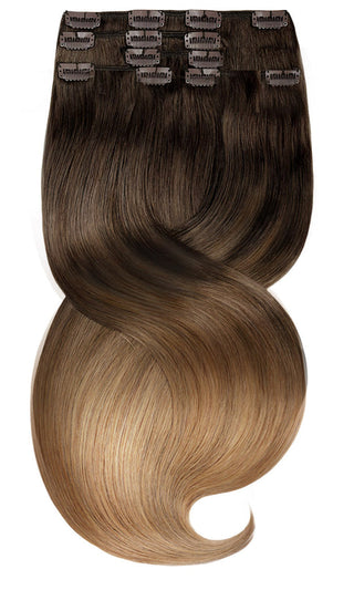 CLIP-IN EXTENSIONS LUXURY  OMBRÉ BALAYAGE Schoko-Dunkelbraun & Hellbraun-Karamell.