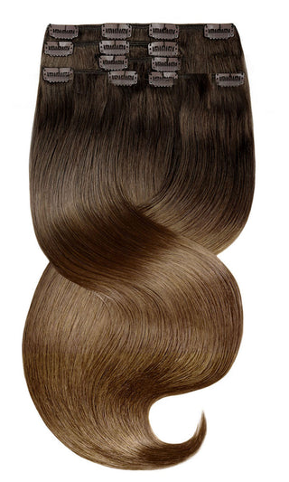 CLIP-IN EXTENSIONS LUXURY  SOMBRÉ BALAYAGE Schoko-Dunkelbraun & Natur-Goldbraun.