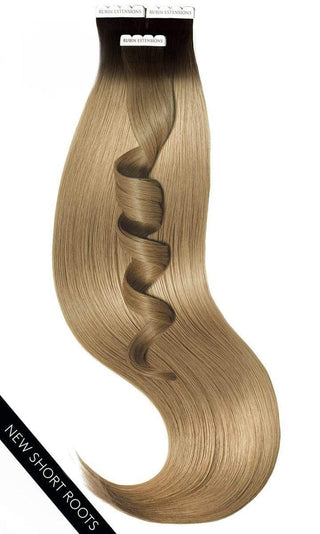 TAPE-IN EXTENSIONS ECHTHAAR, Kurzer Ansatz , Schwarz & Cool Brown ( Cold Braun ).