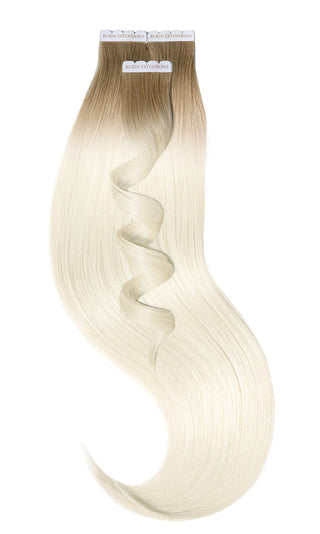 TAPE-IN EXTENSIONS ECHTHAAR, Kurzer Ansatz, Nussbraun & Platinblond.
